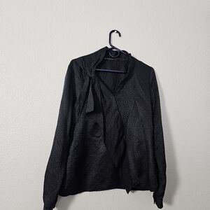 Elie Tahari Black Long Sleeve Blouse with Bow Detail Sz L